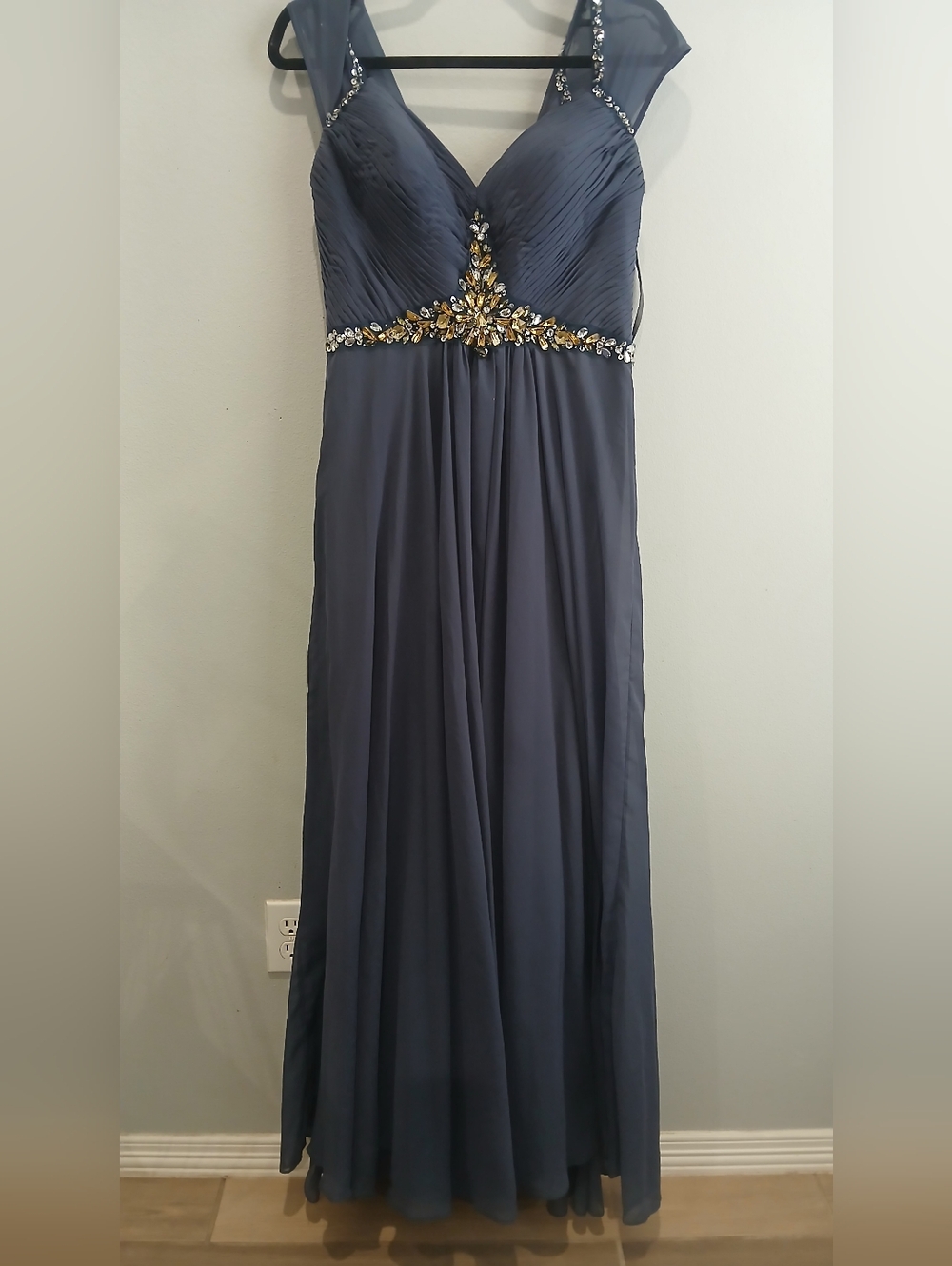 Elegant Navy Beaded Evening Gown By BONNY Size 12 MEDIUM SIZE